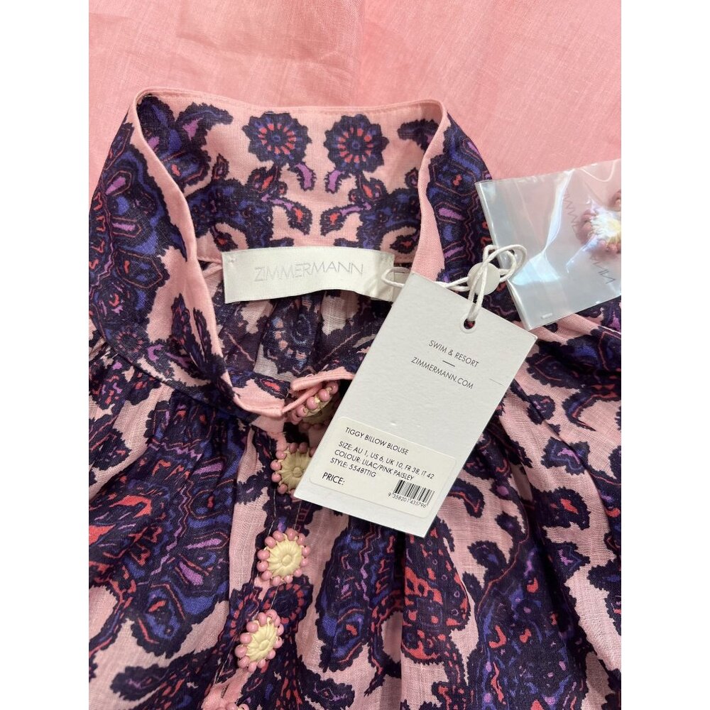 Zimmermann Ramie Tiggy Billow Blouse in Pink - Picture 5 of 5